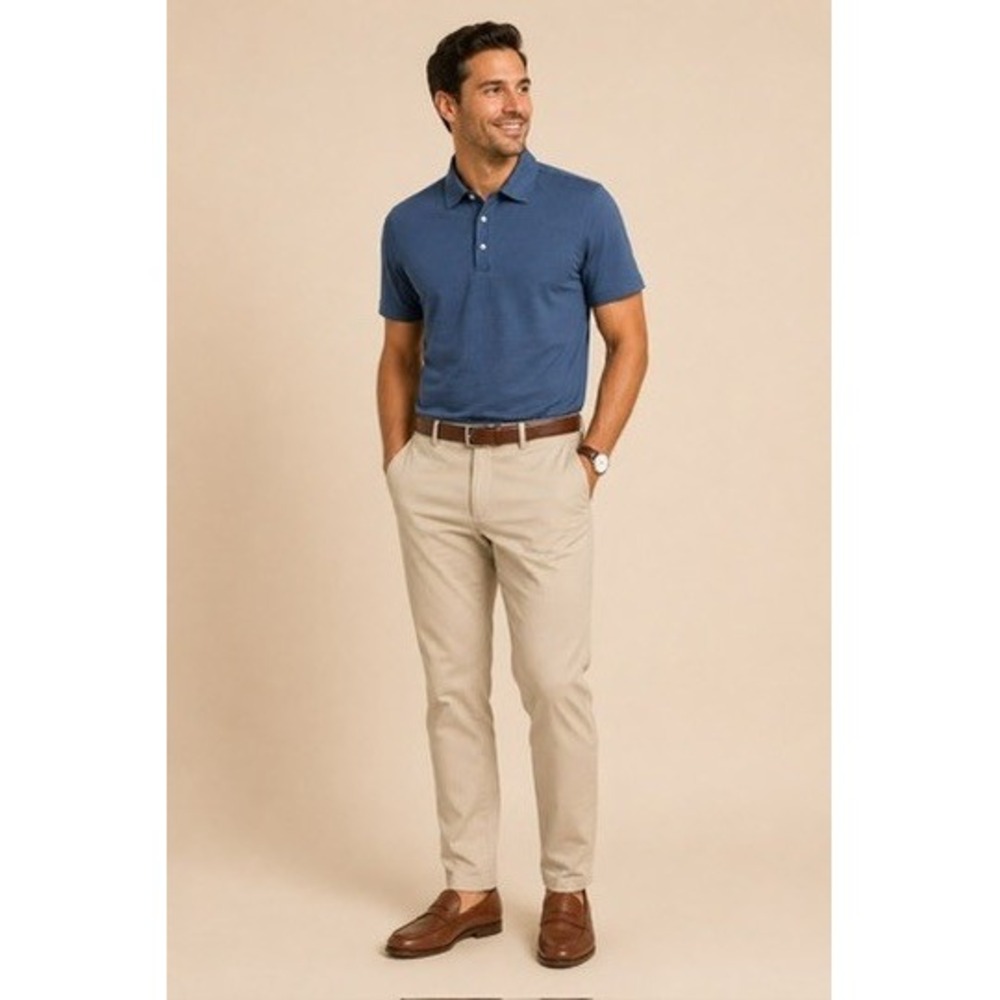 Cutter & Buck Men's Large Polo Shirt Blue Micro Stripe Short Sleeve Cotton Blend